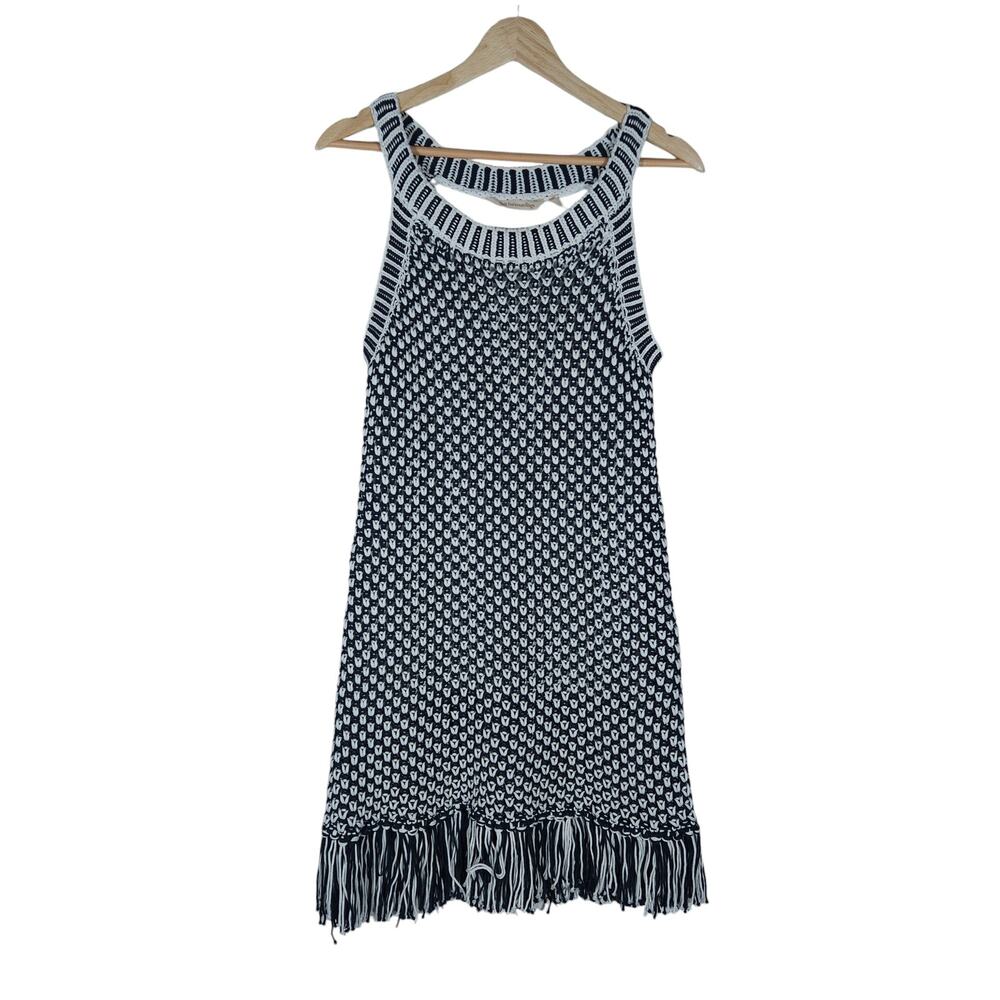 Soft Surroundings Bambado Top Small Navy Blue White Crochet Sleeveless Coastal